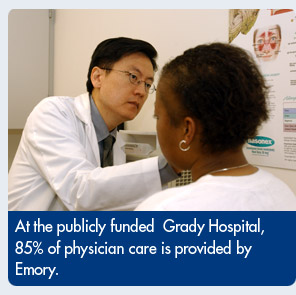 At the publicly funded Grady Hospital, 85% of physician care is provided by Emory.