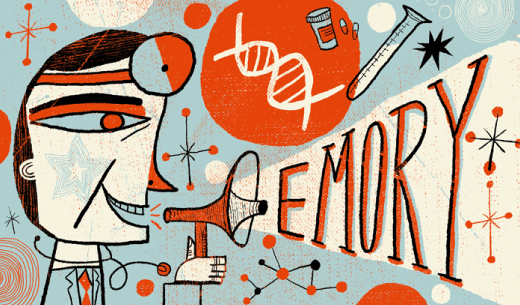 Illustration of doctor holding a bullhorn to shout out Emory message