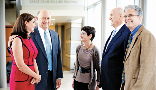 Four faculty members currently hold Rollins professorships, including Viola Vaccarino, chair of epidemiology (center), and Lance Waller, chair of biostatistics and bioinformatics (right).